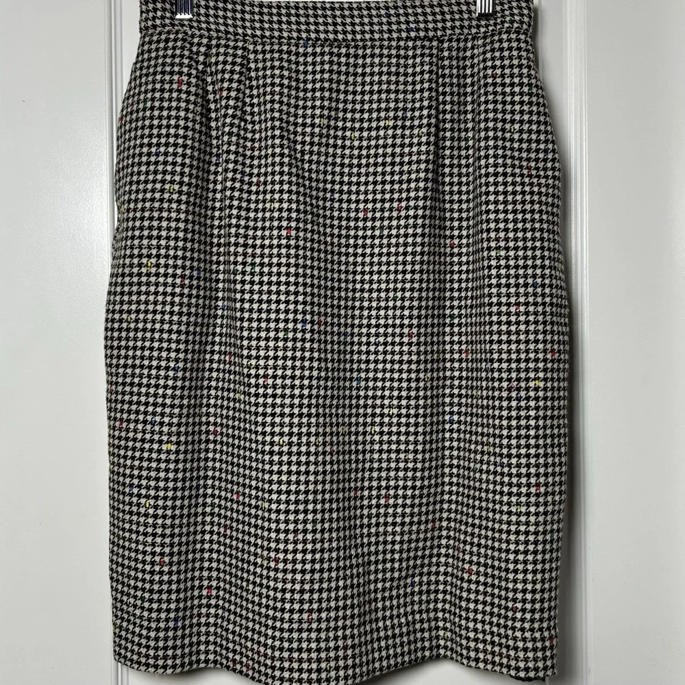 Norton McNaughton Vintage 90s Wool Blend Houndstooth Tweed Blazer Skirt Suit Set